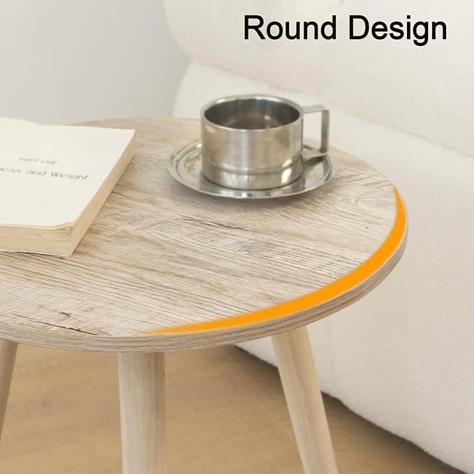 AWASEN Round Side Table, Modern Small End Table for Living Room, Wood Accent Drink Table for Small Space with Solid Wood Legs, Easy Assembly, Rustic White Oak
