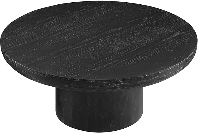 36" Round Coffee Table with Cylindrical Leg,Farmhouse Accent Side Table, Sturdy MDF Construction,Mid-Century Modern Wood Veneer Center Table for Living Room, Apartment,Office (Black)