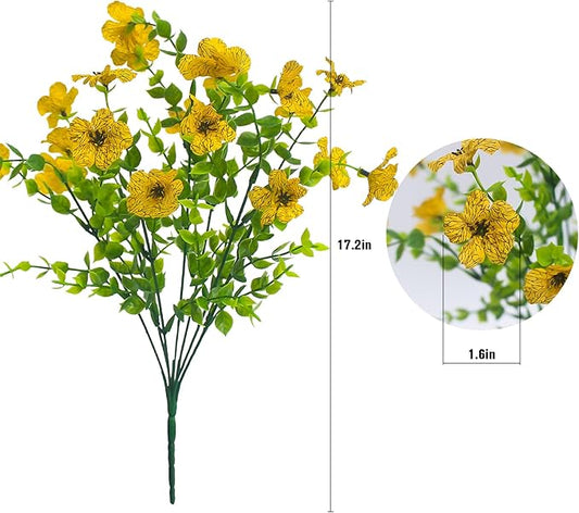 Yellow Artificial Outdoor Flowers 12 Bundles Fake Daisy Faux Mums Fall Plants Cheerful Weatherproof Floral Arrangements Decoration for Outside Landscaping Decor (Yellow Daisy)