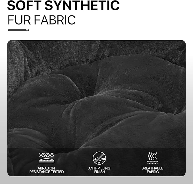 Athena Collection Comfy Saucer Chair Folding Cozy Chair for Bed Room Living Room Accent Chair Faux Fur Reading Chair Foldable Metal Frame Lazy Chair Moon Chair for Adult, Black