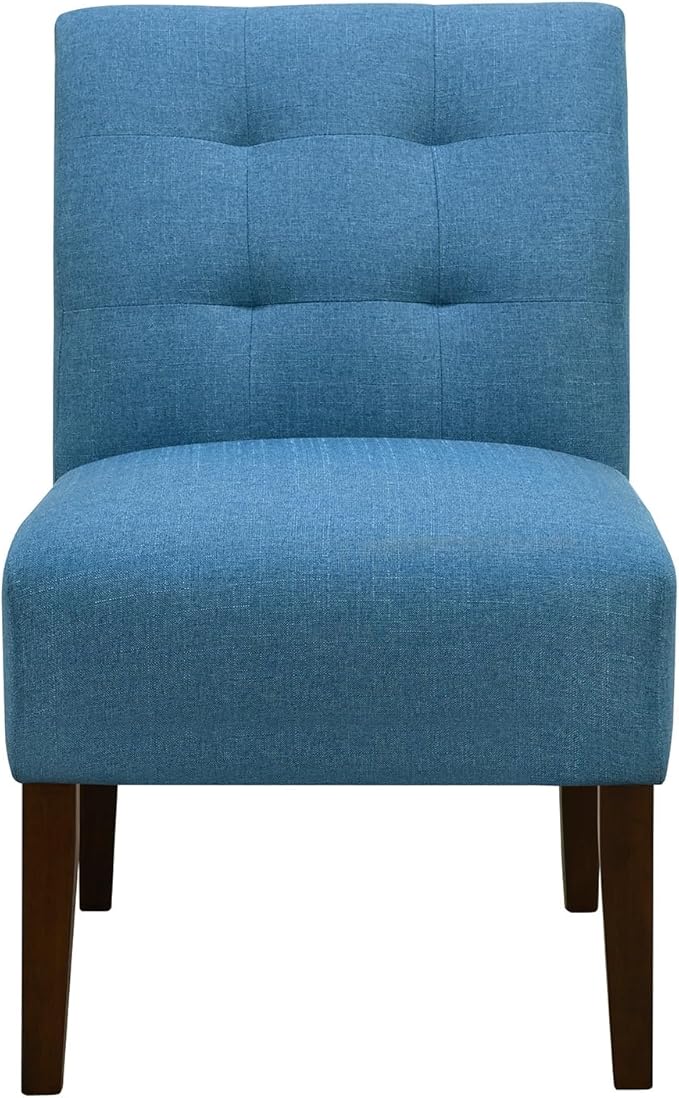 Slipper Accent Chair Modern Armless Lounge Chair with Wood Legs Upholstered Makeup Vanity Tufted Side Chair Fabric Comfy with Decor Back for Living Room Bedroom Patio (Pin Back, Blue)