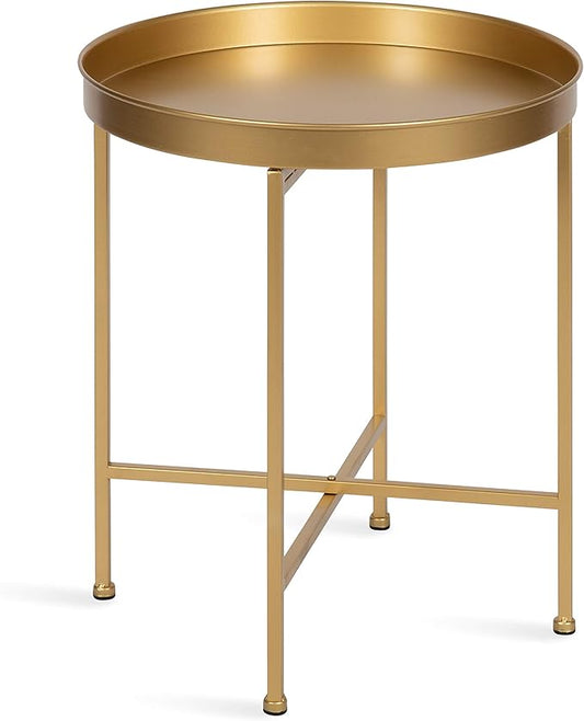 Kate and Laurel Celia Glam Round Side Table, 18.25 x 18.25 x 22, Gold, Modern Minimalist Accent Table for Storage and Display