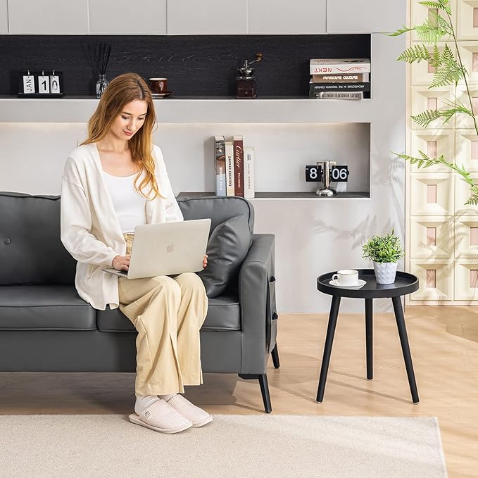 Apicizon Black Round Side Table, Tray Nightstand Sofa Coffee End Table for Living Room, Bedroom, Small Spaces, Easy Assembly Bedside Table, 15 x 18 Inches, Black