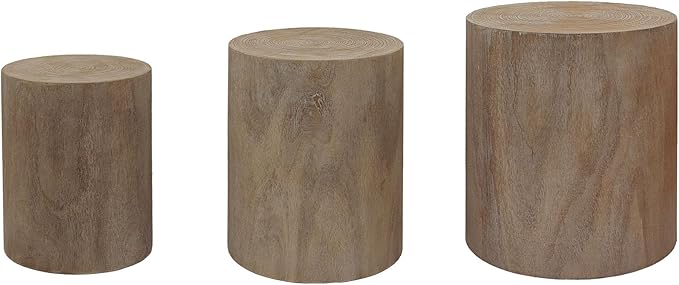 kevinplus Round Nesting Small Coffee Table Side Table End Set of 3 for Living Room Bedroom, Farmhouse Countryside Style, No Assembly, Natural Wood