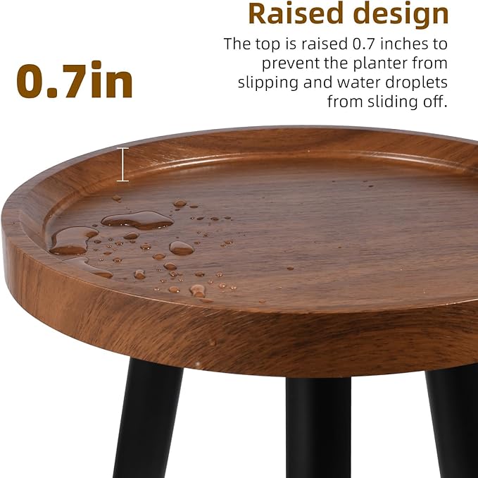 Indoor Plant Stand,Wood Mid Century Plant Table in Walnut Finish,Tall Plant Stand for Flower Pot,Modern Round Small Side End Table with Raised Design (Walnut, 12"x10.8" 2 Pack)