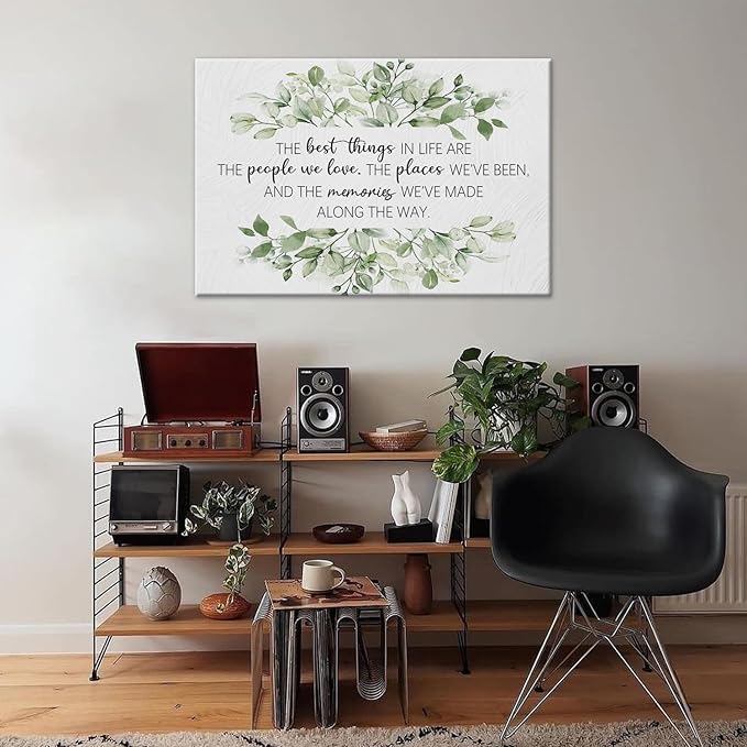 BIWSHA Inspirational The Best Things Quotes Canvas Wall Art Prints Decor for Home Bathroom Bedroom Living Room Office，Positive Themed Paintings Art Decor 16x24 Inches，Green Plants Art Gifts
