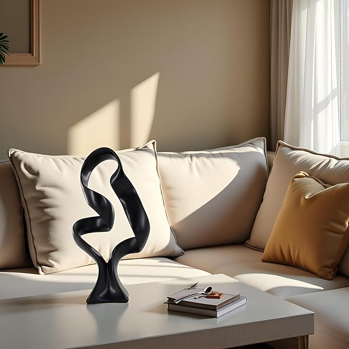 15" Modern Abstract Ribbon Decorative Sculpture, Knot Sculptures,Home Decor,Coffee Table Statues,Dining Living Room Desk Decor（Black）