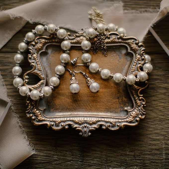 Small Antique Tray Jewelry Ring Dish, French Decor Gold Vintage Trinket Jewelry Holder, Antique Home Decor Display Trays Gifts for Women, Wedding, Birthday, for Women