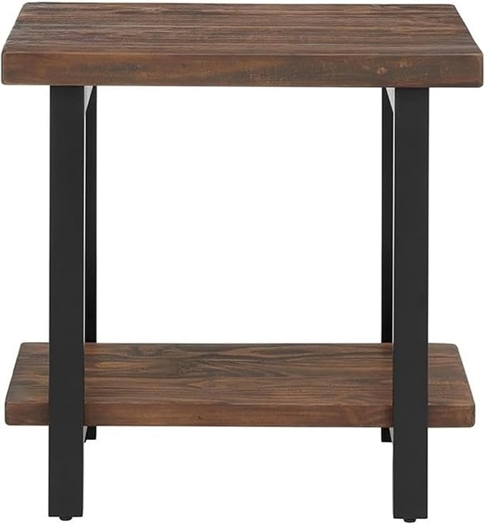 Pomona 27-Inch Wood End Table in Rustic Natural Finish with Metal Legs - 2-Tier Modern Farmhouse Side Table for Home Décor or Accent in Living Room, Bedroom, and Office by Alaterre Furniture