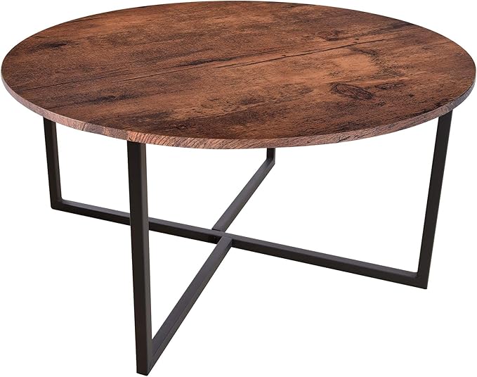 Round Coffee Table Kitchen Dining Tables Modern Leisure Tea Table Office Conference Pedestal Desk Rustic Brown