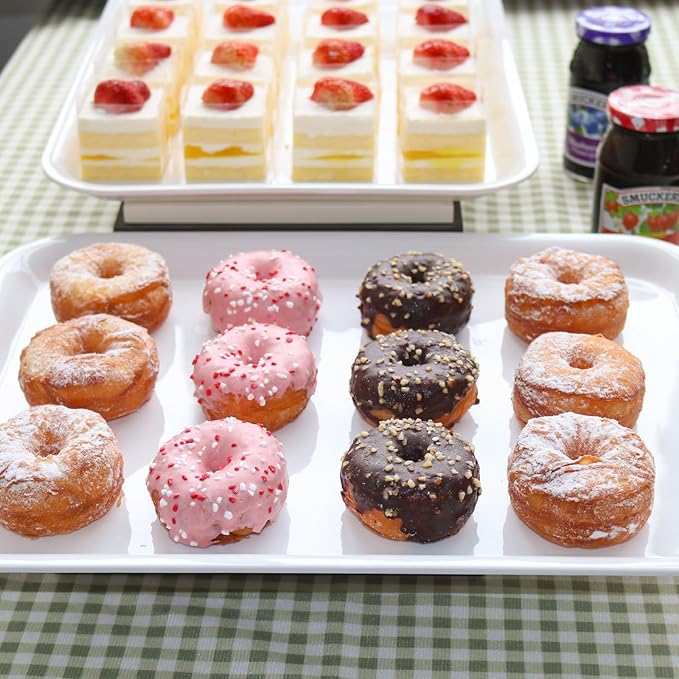 17 x 12 inches Melamine Serving Tray, Dinner Plate Tray, Serving Platter for Appetizers, Breakfast, Drinks, Barbecues and Parties, White