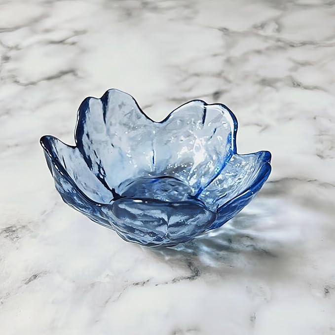 Blue Crystal Flower Jewelry Ring Dish, Clear Trinket Bowl, Cute Nightstand Decor Ring Holder for Women, Home Decor Gifts for Women, Wedding, Birthday, Mother's Day