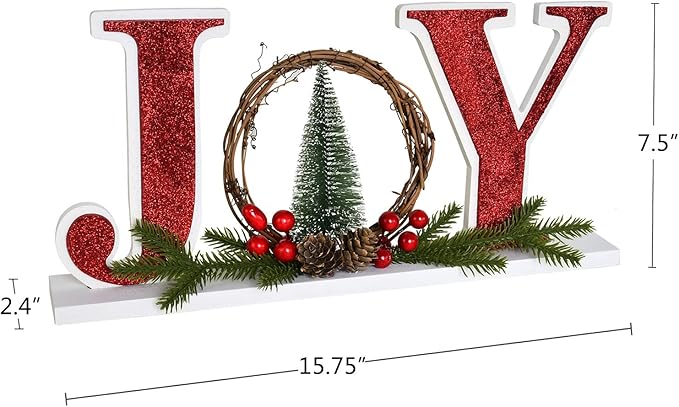 Wooden Christmas Joy Sign Table Decoration Free-standing Decorative Joy Word Block Letter Wood Merry Xmas Centerpieces Winter Holiday Decor for Mantel Home Decor Party Office (Red)