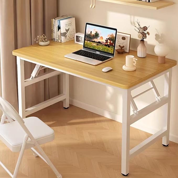 39.4 Inch Folding Table，Square Folding Desks for Small Space,Small Foldable Desk No Assembly,Teak.