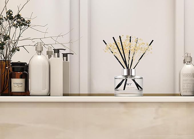 WEALD TRIBE Flower Reed Diffuser Set Fresh Linen Scent for Bathroom Accessories Shelf Decor & Air Fresheners, Fresh Air Sticks Defusers with 5.1 fl oz Essential Oils, House Office Decor & Gifts