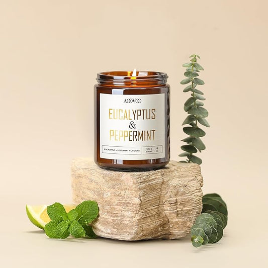 AOOVOO Eucalyptus Mint Candles - 9 oz Scented Candles, Aromatherapy Candle, Soy Candle for Home Scented
