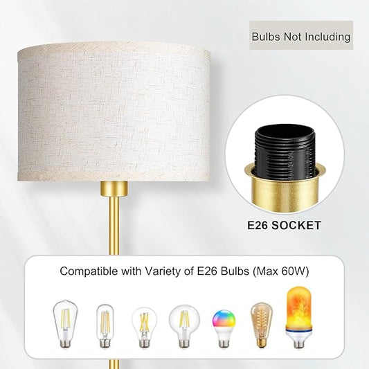 Floor Lamp Gold, Small Standing Lamp, 58" Tall Lamps with Beige Lampshade, Simple Pole Lamp for Bedroom, On/Off Footswitch, Gold Lamps for Living Room/Office/Boho,Christmas Gift for Kids(No Bulb)
