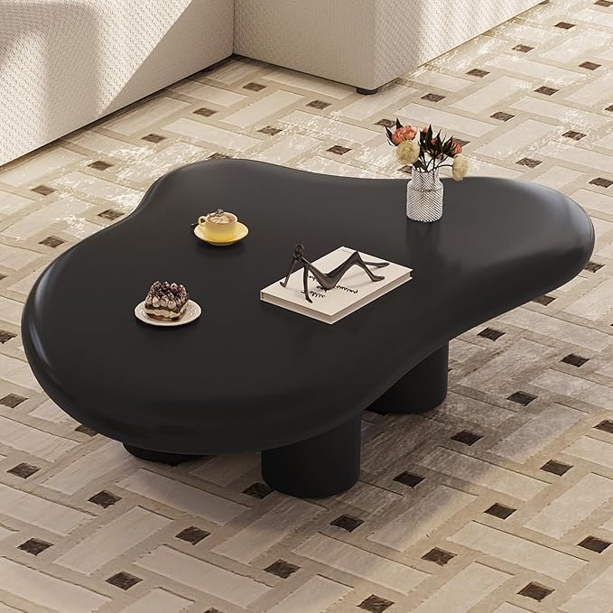 35.82" Cloud Coffee Table for Living Room,Cream Style Corner Table with 4 Legs,Cute Irregular Shape Side Table-Black