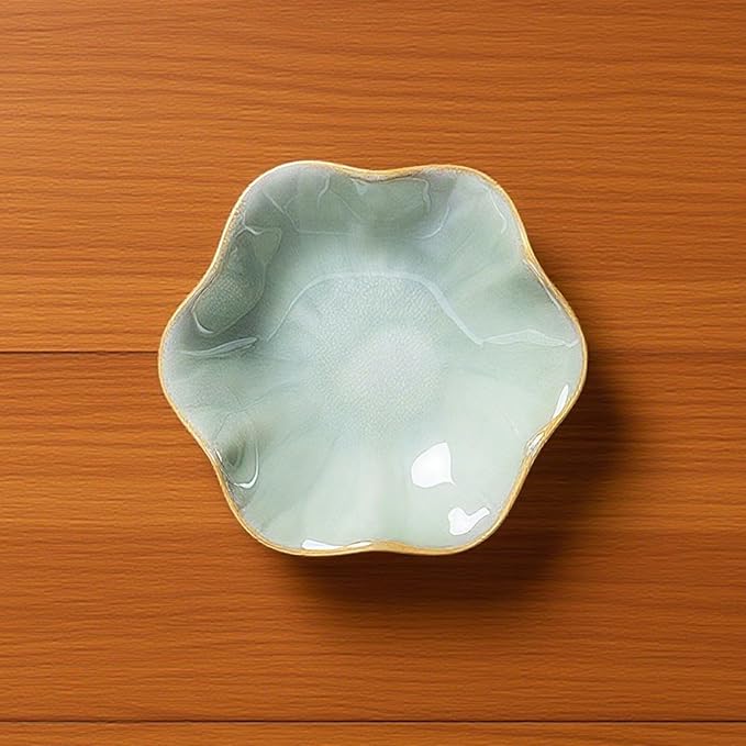 2Pcs Ceramic Jewelry Dish - Lotus Leaf Shape, for Ring Holder Necklace Small Key, Suitable for Mother Friend Sister, Gifts for Women, Cute Plate Trinket Tray, Home Decor (Crystal Green & Green)