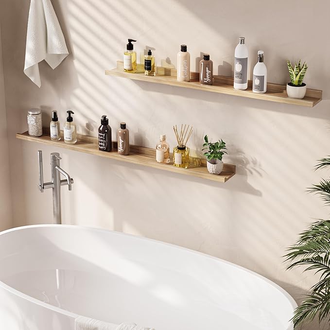 Floating Shelves for Wall, Picture Ledge Shelf 36 Inch Solid Wood Set of 2, Rustic Wall Shelves with Lip, Kids Bookshelf, Photo & Picture Live Edge Floating Shelves for Bedroom, Living Room, Kitchen