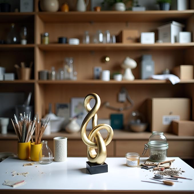 16" Modern Abstract Ribbon Decorative Sculpture, Knot Sculptures,Home Decor,Coffee Table Statues,Dining Living Room Desk Decor,Golden