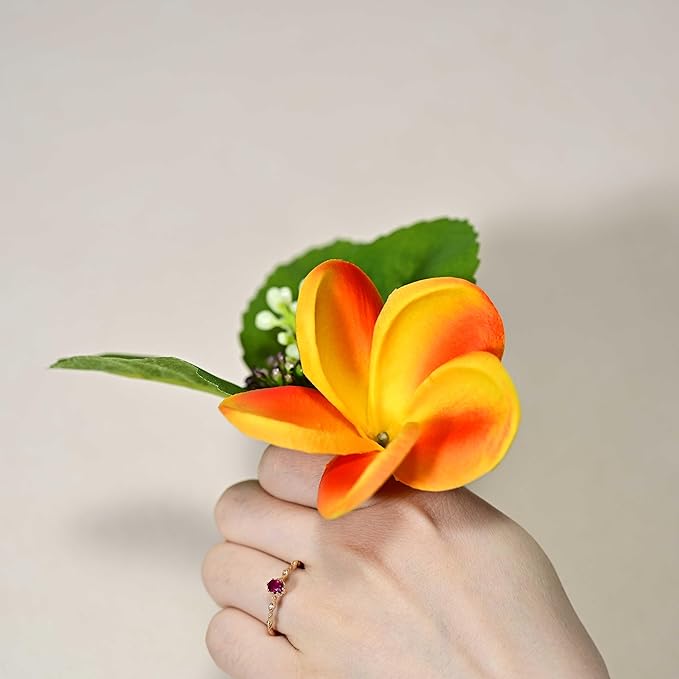 Birthday Gifts for Women 10pcs Gradient Bright Orange Flowers PU Real Touch Flowers Hawaiian Plumeria Frangipani Artificial Flowers for DIY Birthday Gifts Wedding Gifts Home Decor Table Centerpiece