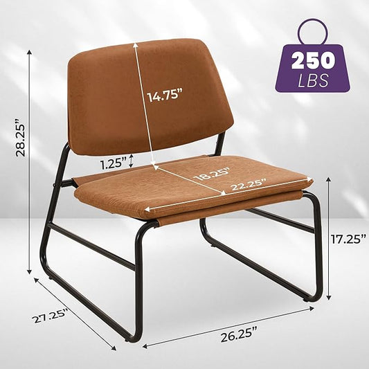 DAICO Modern Accent Chair Comfy Living Room Chair Armless Sling Accent Chairs Upholstered Side Sitting Chairs with Metal Frame for Office Reception Reading Bedroom Waiting Room, Camel