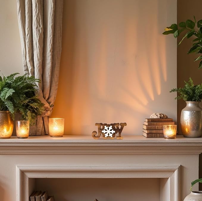 Decozen Living Room Decor: Handcrafted Joy Sign Letters Centerpiece - Bedroom, Indoor Coffee Table, House, Dining Room, Farmhouse & Kitchen Decor, Housewarming Gifts and Accessories - Solid Wood