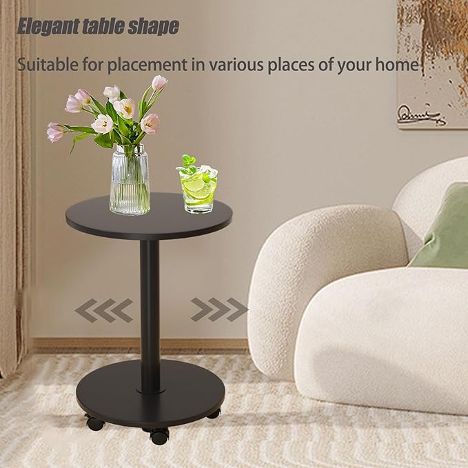Pedestal Table on Wheels TV Tray Table, Rotating Couch Round Tables, Small Side Table for Living Room and Bedroom Sofas, Beds, Mini Coffee Tables, (H) 22.4 *(W) 11.8 (Assembly Required)