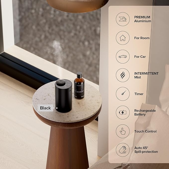 Airversa Waterless Essential Oil Diffuser Starter Kit with 4 x 10mL Fragrance Scent Oil, Battery Operated Mini Scent Air Machine Portable Diffuser for Home Car Office, ANX Titanium Kit01