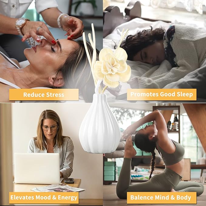 Reed Diffuser Set, Home Fragrance & Decorative Diffuser, Dried Flower Aromatherapy Oil Set, Oil Diffuser Sticks, Ceramic Bottle 5.07 oz(150ml) /1 Pack (TurkishRose)