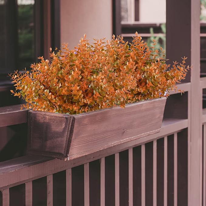 12 Bundles Artificial Flowers Fake Boxwood Shrubs UV Resistant No Fade Faux Greenery Faux Plastic Lotus for Home Garden Hanging Planter Indoor Porch Patio Office Wedding Decoration(Fall)