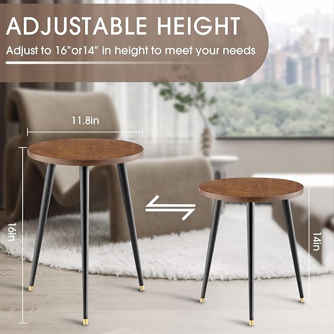 Plant Stand Indoor,Mid Century Wood Plant Stand Plant Table for Flower Pots,Heavy Duty Metal Tall Plant Holder, Modern Home Decor Small Round Side End Table 2 Pack (11.8"x16")