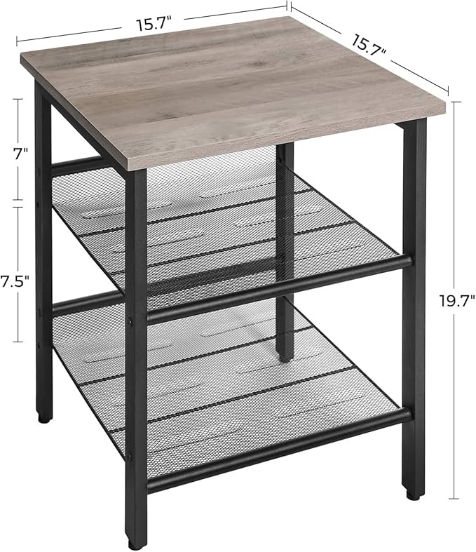 VASAGLE Nightstand, Set of 2 Side Tables, End Tables with Adjustable Mesh Shelves, for Living Room, Bedroom, Industrial, Stable Steel Frame, Easy Assembly, Greige and Black ULET024B02