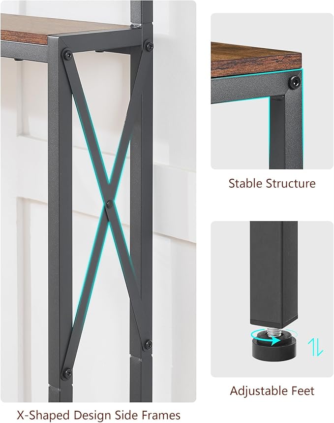 FAVOOSTY 5.9" Narrow Console Table with Led Light and Charging Station 46.8" Behind Couch Table Skinny Sofa Table with Power Outlets for Living Room, Hallway, EntryWay, Rustic Brown&Black