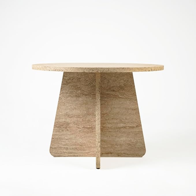 Travertine Efect Coffee Table Modern Side Table for Living Room Accent Table for Sofa or Bedroom (22.8x22.8x16.5 inches)