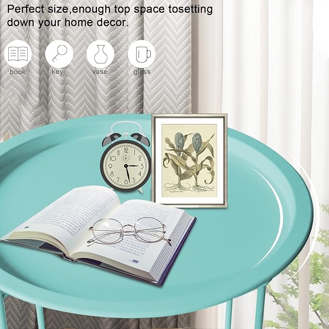 VILAWLENCE Metal End Table Side Table Round Folding Tray Small Accent Fold-able Side Table Tray,Outdoor Side Next to Sofa Table, Snack Table for Living Room and Bed Room 18.5 in (Green)