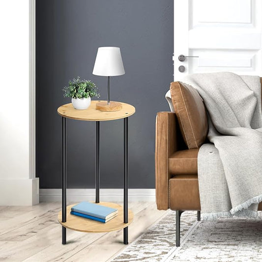 Small Round Table Set of 2, End Tables Living Room, Side Tables for Small Spaces, 2 Tiers Rustic Accent Tables, Night Stands for Bedrooms, Coffee Tables With Storage Shelf