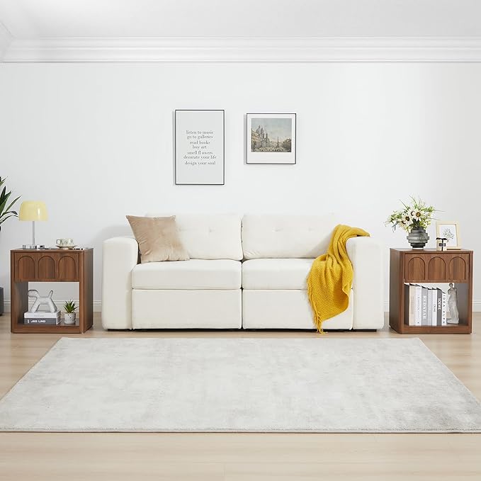 Nightstand Set of 2, 19.69" Wide Bedside Table with Arched Finish, Modern Night Stands with Curved Profile, Mid Century End Table for Bedroom Living Room (Walnut-2 Packs)