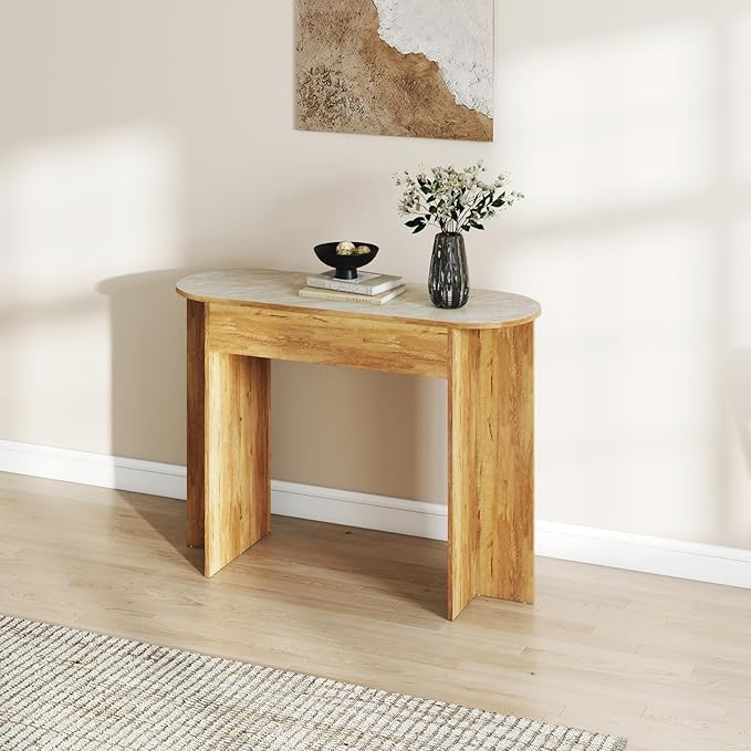 Mid Century 43 Inch Console Table, Farmhouse Wooden Console Table for Living Room, Narrow Sofa Table Behind Couch, Entryway Table, Natural Finish