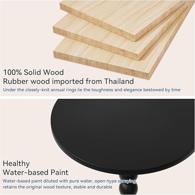 Round Side Table, Solid Wood Drink Table, Modern Minimalist Bedside Table, Living Room Sofa End Table, Bedroom Small Corner Table for Small Spaces Black YD-RST001B