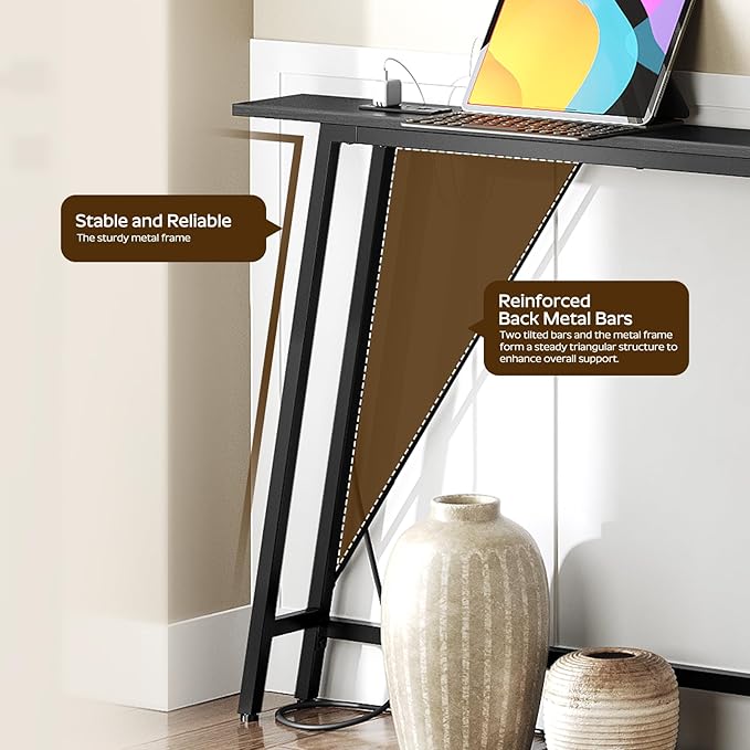 70.9" Couch Table Behind Sofa, Narrow Console Table with Outlet, Skinny Sofa Tables Narrow Long, Long Entryway Tables for Hallway, Entryway, Living Room, Black CT185UBB