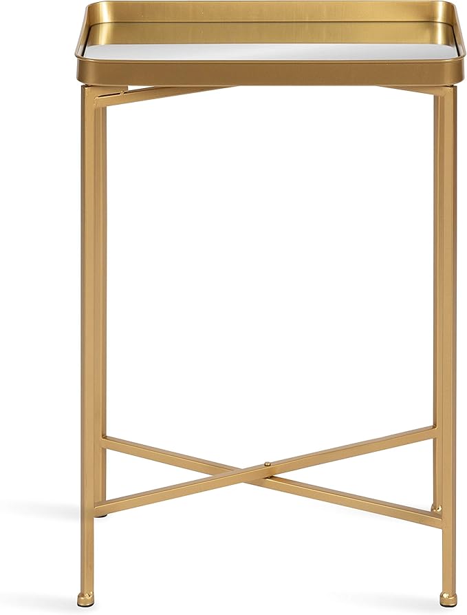 Kate and Laurel Celia Modern Mirrored Tray Side Table, 18 x 12 x 26, Gold, Foldable Rectangular End Table for Storage and Display