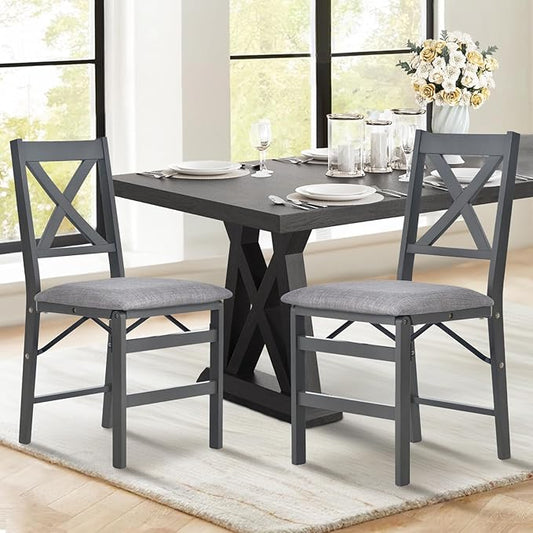 COLAMY Folding Dining Chairs Set of 2, Foldable Chairs with Padded Seats, Wood Folding Dining Room Chairs for Kitchen, Party, Camping, Dark Grey