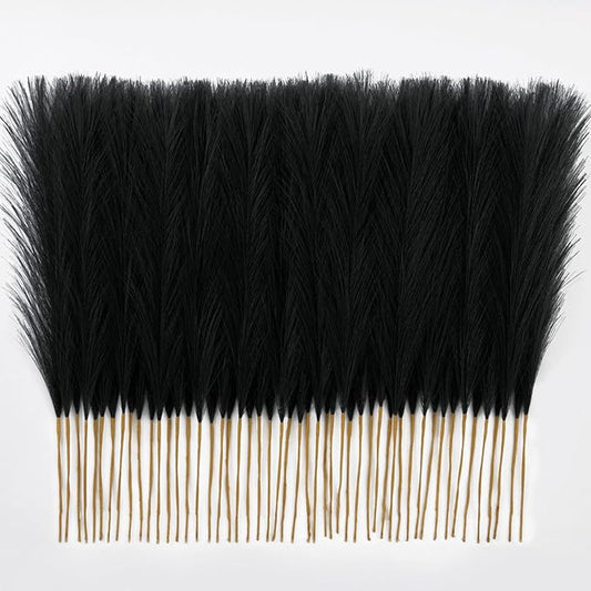 𝟱𝟬𝙥𝙘𝙨 Pampas Grass 𝟭𝟳in, Black Artificial Pampas Grass Faux Plants Floral Fluffy Feathers Vase Filler for Boho Home Wedding Party Decoration (𝗕𝗹𝗮𝗰𝗸)
