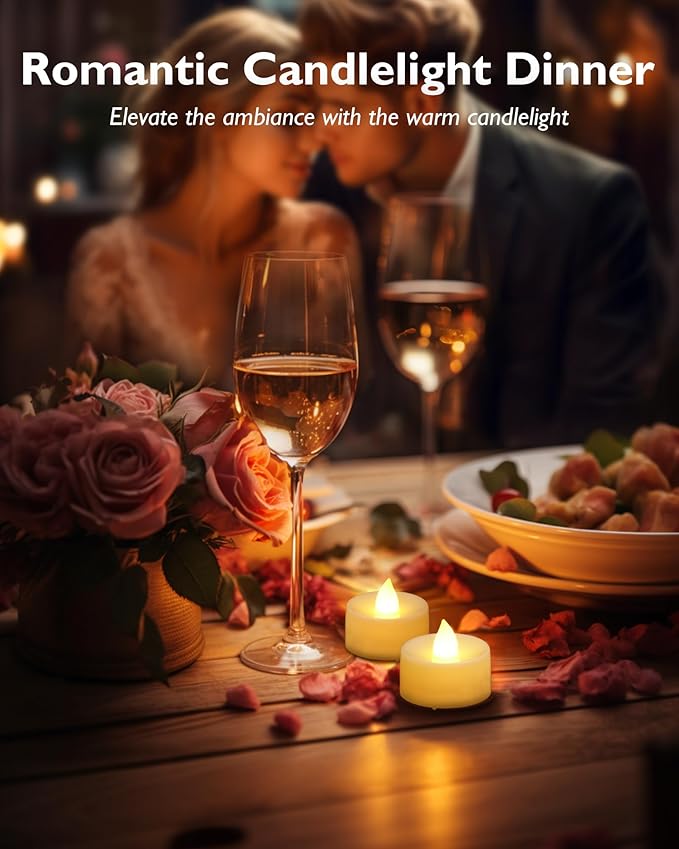 Homemory 100 Pcs Battery Tea Lights Bulk, Flameless Flickering Warm White Electric Tea Candles, Long Lasting Battery Life, Ideal for Votive, Party, Dining Room