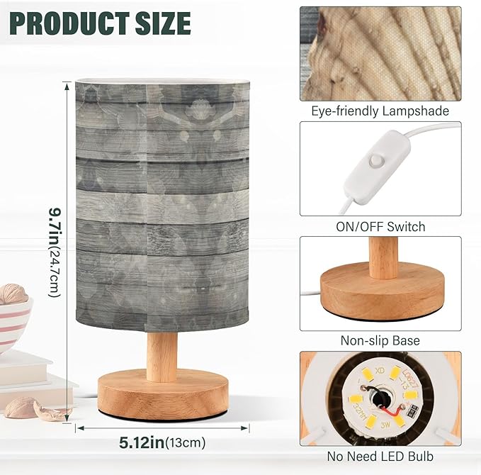 Table Lamp Nautical Seashell Marine Sea Life Scallop Shell Old Vintage Wooden Nightstand Lamp with Wood Base Fabric Lamp Shade Bedside Desk Lamp for Living Room Bedroom Kids Room Office