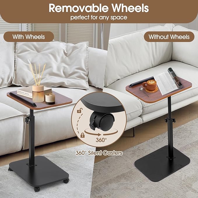 Swivel TV Tray Side Table Adjustable Height Couch Tables for Small Space Folding C Shaped End Table with 360°Rotating 180°Flip Top Sofa Laptop Pedestal Tables for Living Room Bedroom Bedside