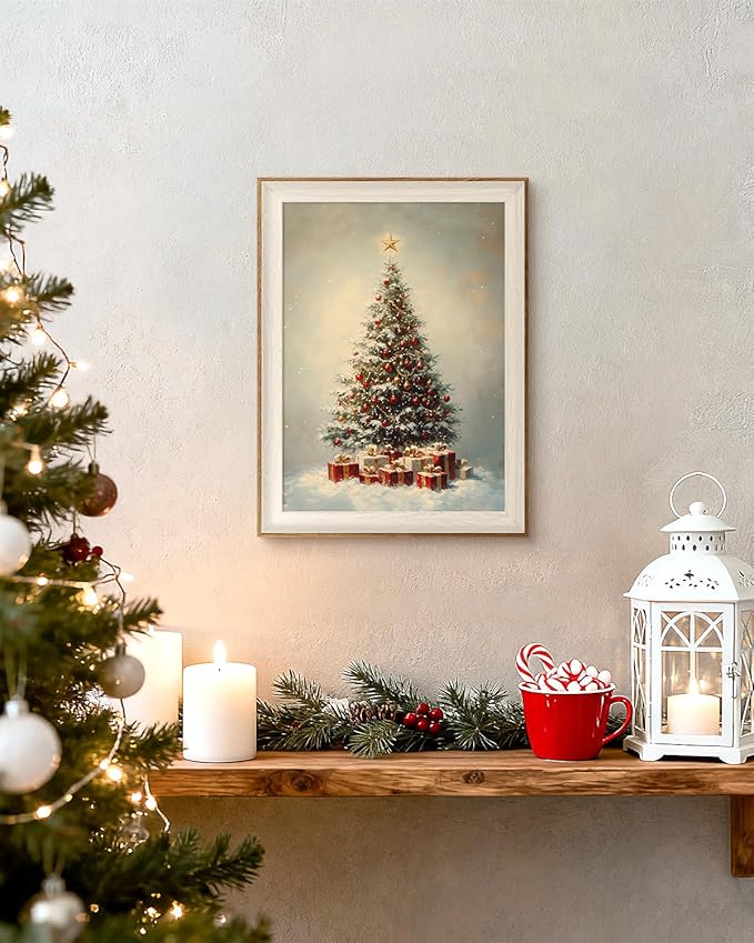 InSimSea Christmas Decor Framed Wall Art, Christmas tree and gifts Canvas Painting, Warm Holiday decor Unique Christmas Gifts For Table Wall Farmhouse Mantel Home Office 16L x 12W