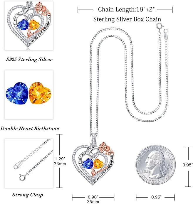 Iefil Christmas Gifts for Wife Women - 925 Sterling Silver Double Birthstone Necklace, Anniversary Birthday Gifts for Women, Jewelry Gift for Wife Girlfriend Mom Her